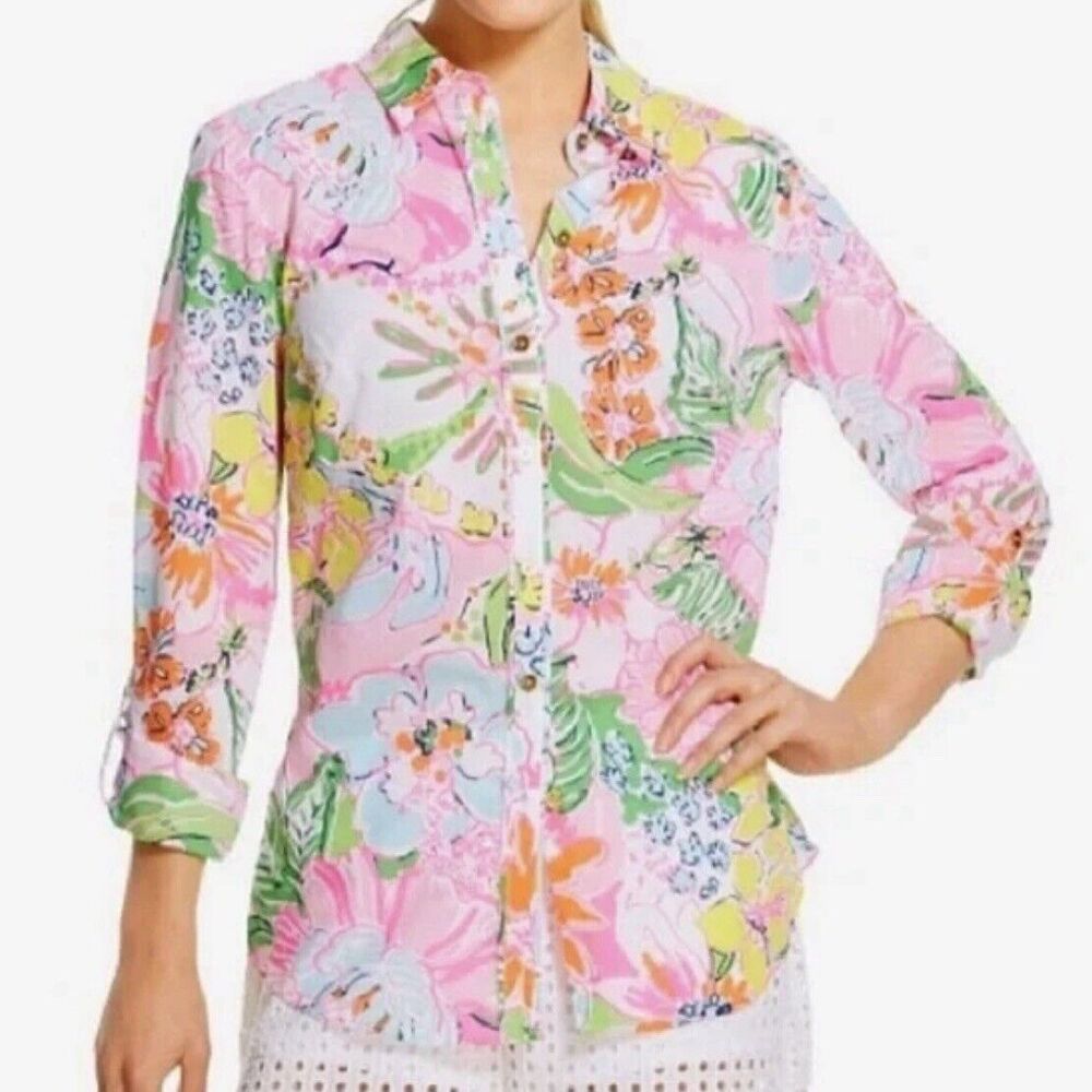 Lilly Pulitzer Target Nosey Posey Button Down Floral Pattern Size XS Cotton
